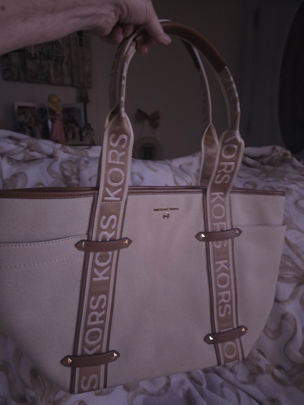 Michael Kors Beige Canvas Tote with Branded Straps - Picture 2 of 4